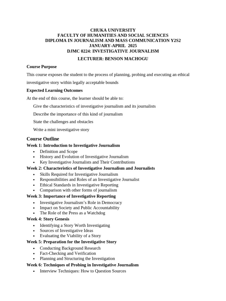 Investigative Journalism Course Outline | PDF | Journalism | Learning