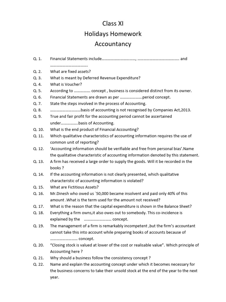 Accountancy Homework for Class XI | PDF | Basis Of Accounting ...