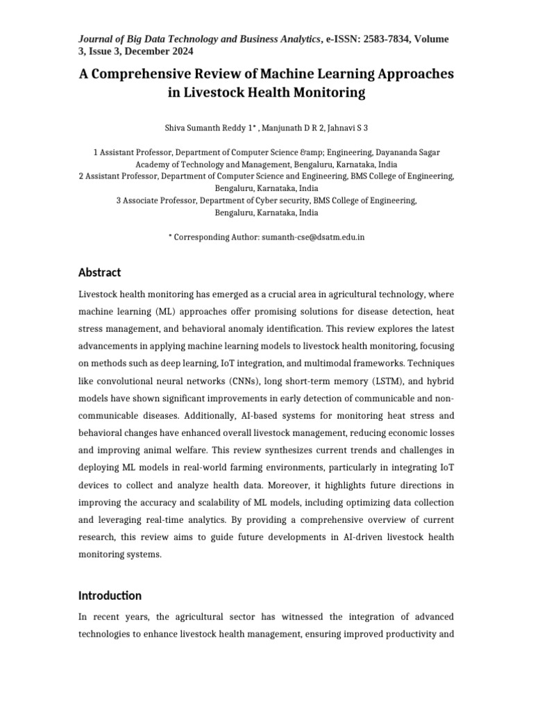 Machine Learning in Livestock Health Monitoring | PDF | Machine ...