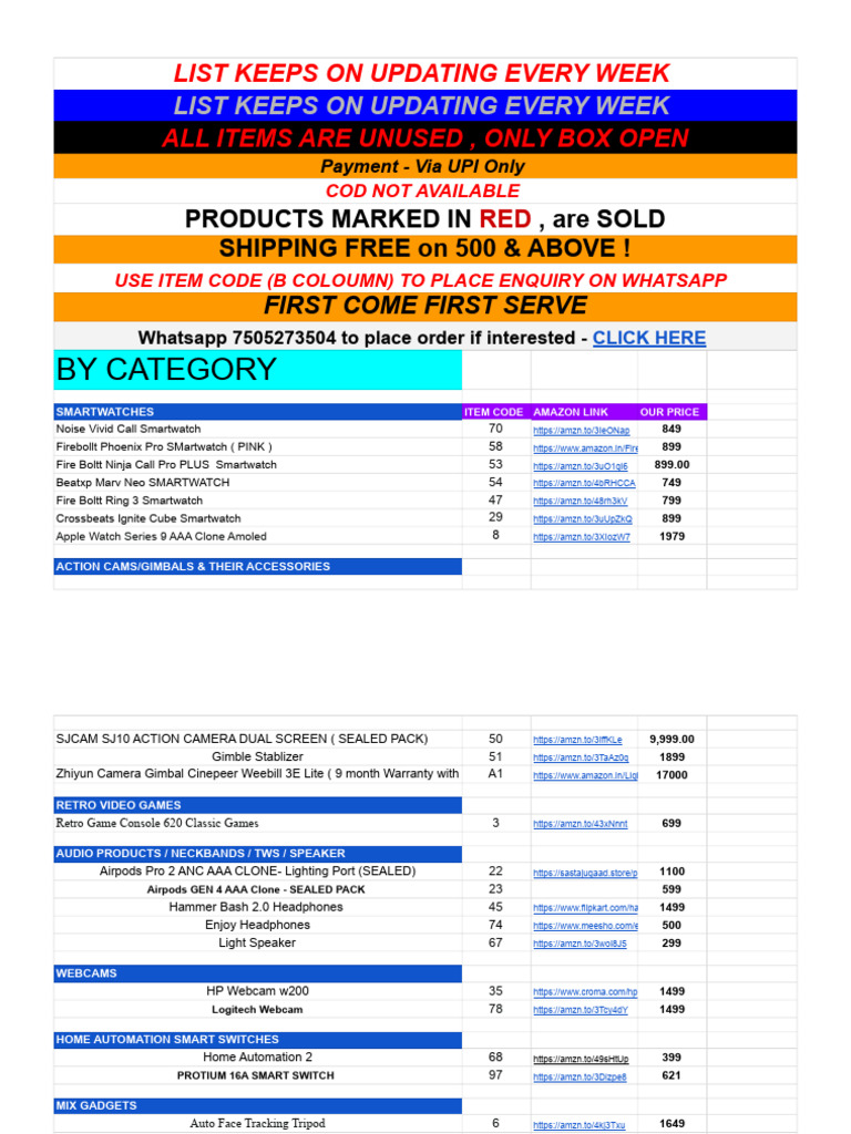 Weekly Updated Product List | PDF | Smartwatch | Consumer Electronics