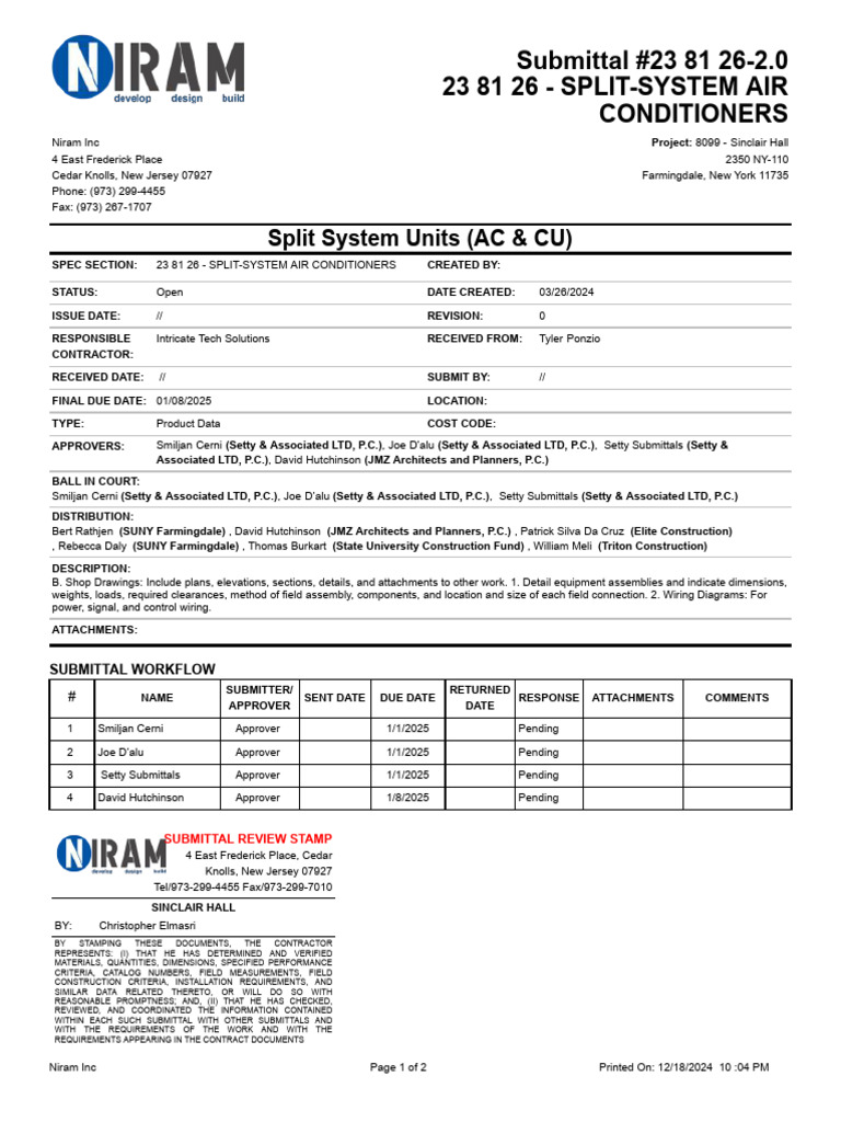 Sinclair Hall AC System Submittal | PDF | Switch | Mechanical Engineering