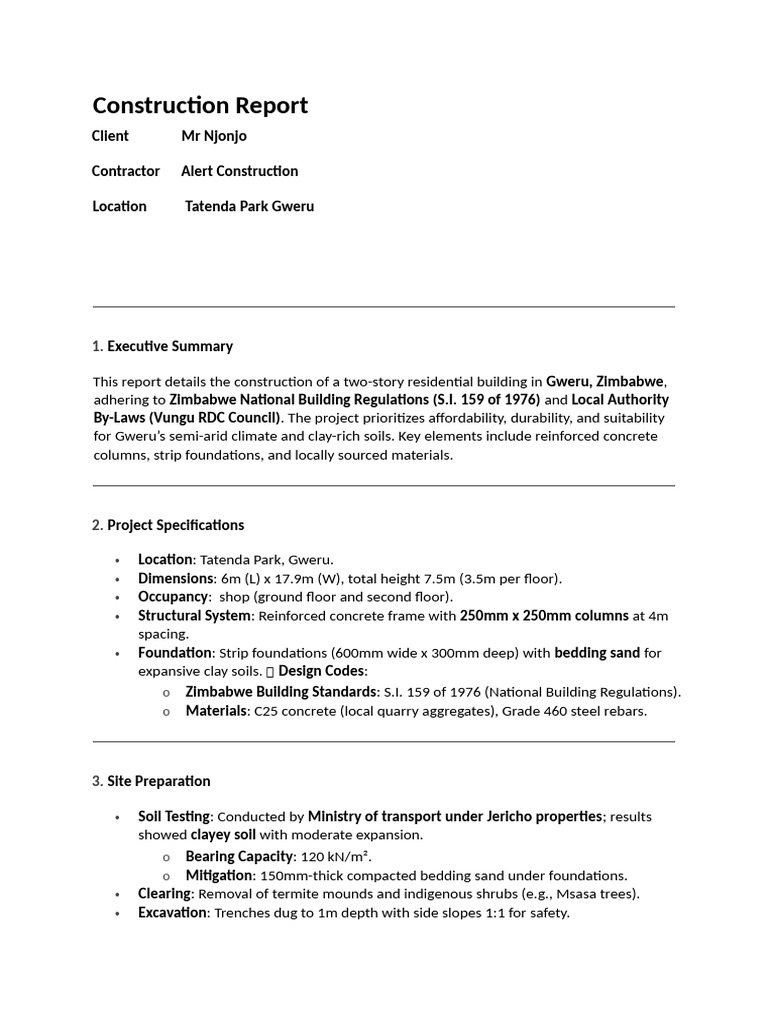 Gweru Residential Building Report | PDF | Concrete | Foundation ...