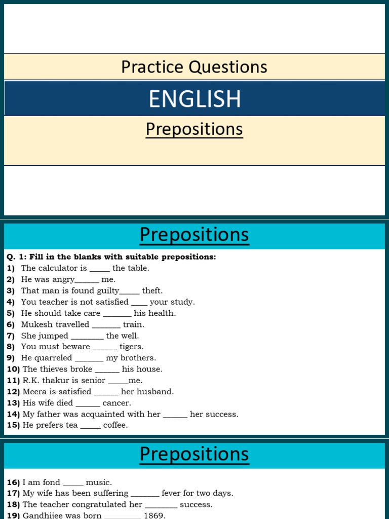 Preposition Practice Questions and Errors | PDF