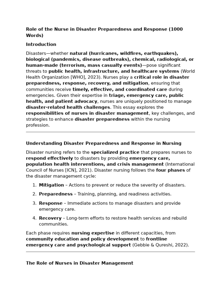 Nurses' Role in Disaster Management | PDF | Emergency Management | Nursing