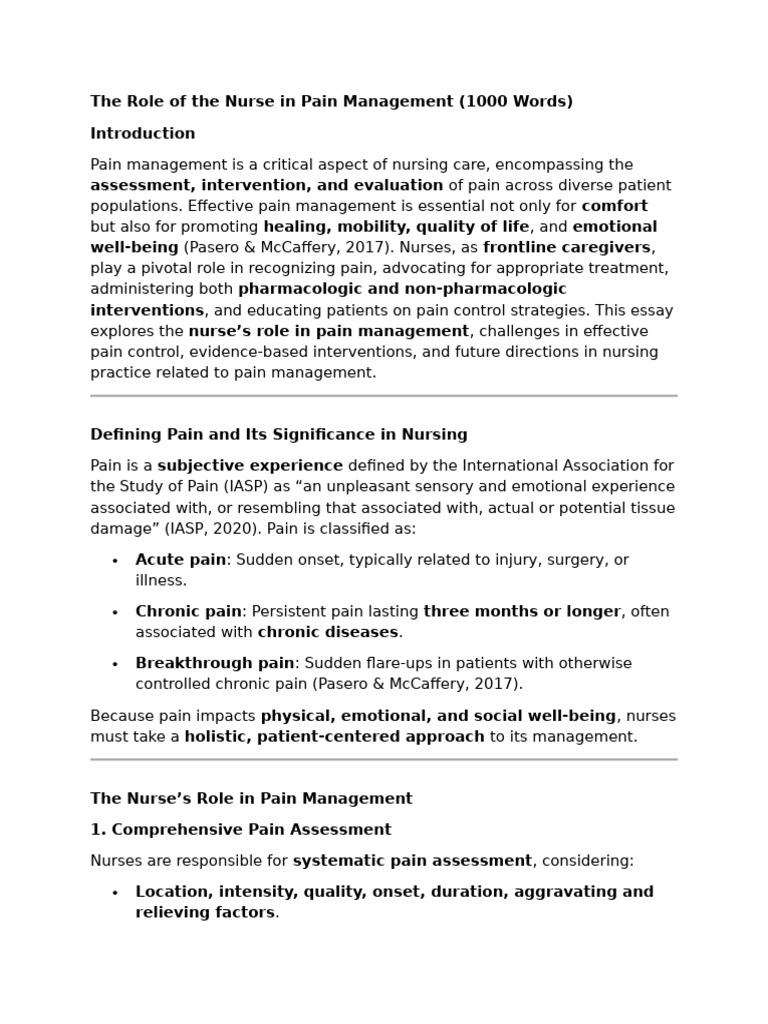 Nurse's Role in Pain Management | PDF | Pain Management | Pain