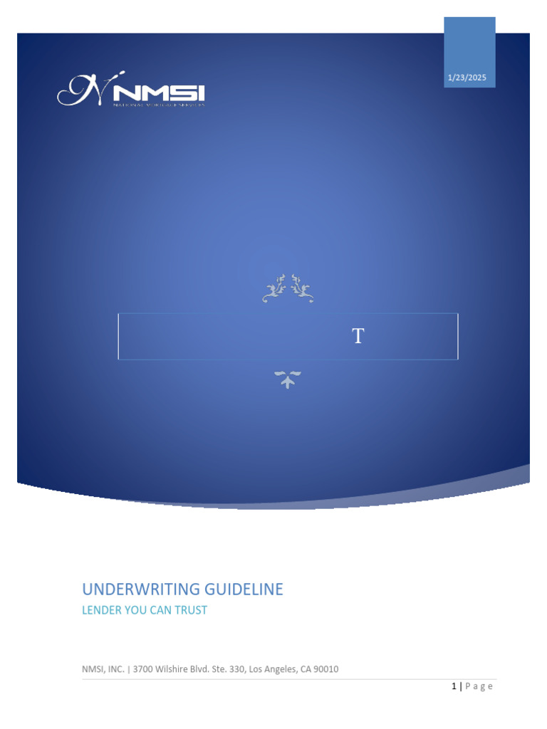 NMSI Underwriting Guidelines Overview | PDF | Loan To Value Ratio | Loans