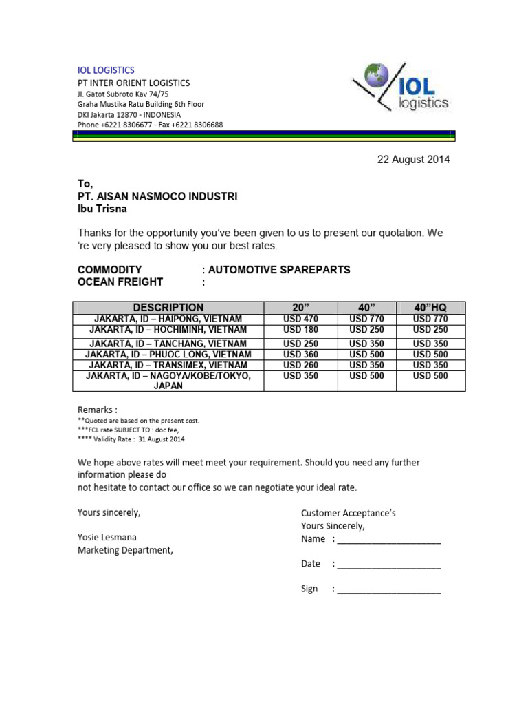Quotation for Aisan Nasmoco Industry | PDF