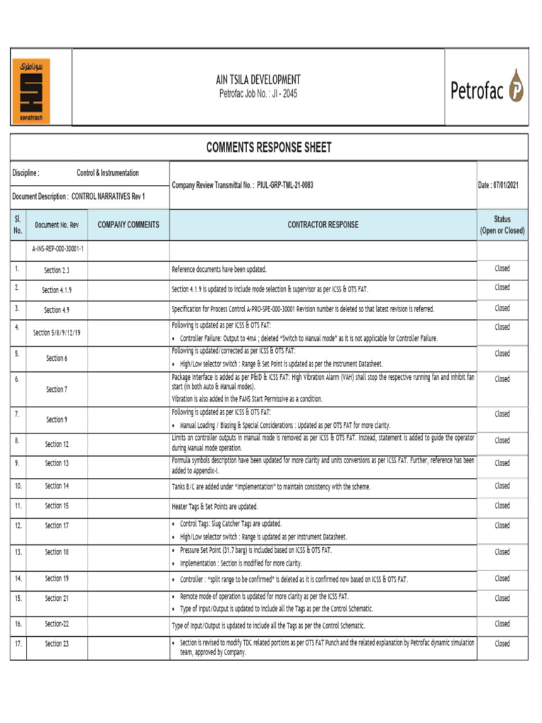 Control Narratives Comments Response | PDF | Natural Gas | Gases