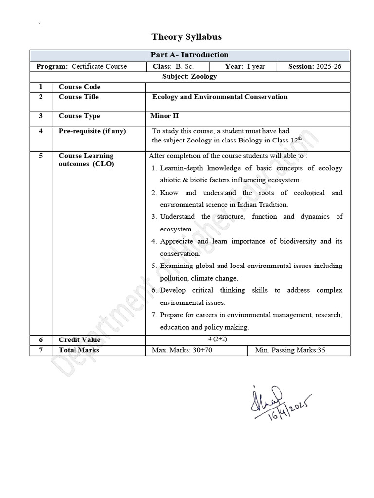 Ecology and Environmental Conservation Syllabus | PDF | Conservation ...