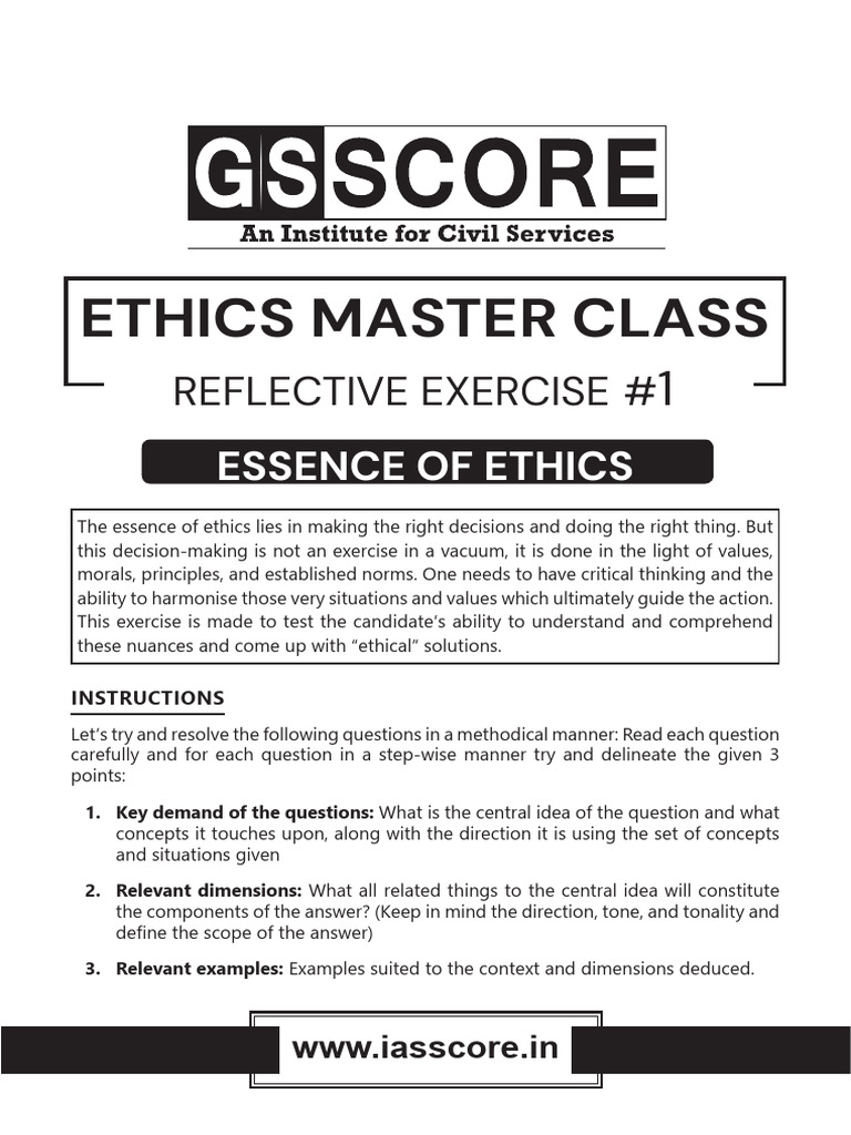 Ethics Master Class Worksheet 1 | PDF | Morality | Justice