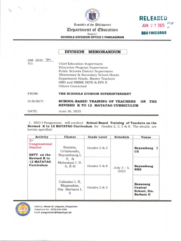 DM390s2025-SCHOOL-BASED TRAINING OF TEACHERS ON THE REVISED K TO 12 ...