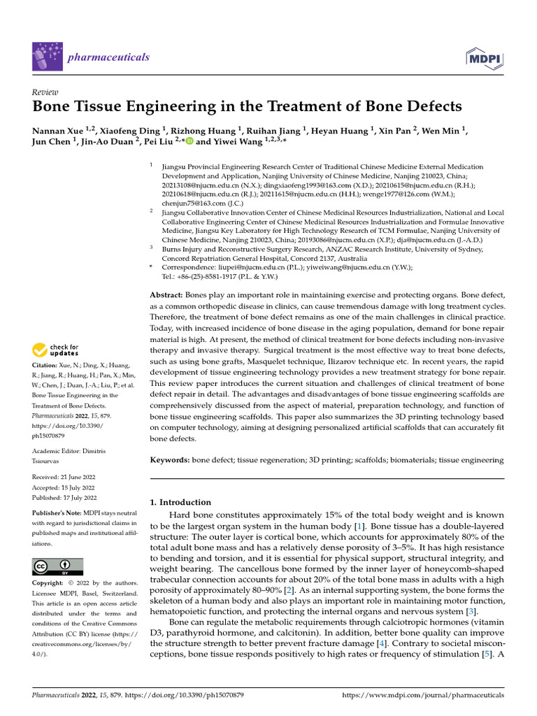 Bone Tissue Engineering for Bone Defects | PDF | Tissue Engineering ...