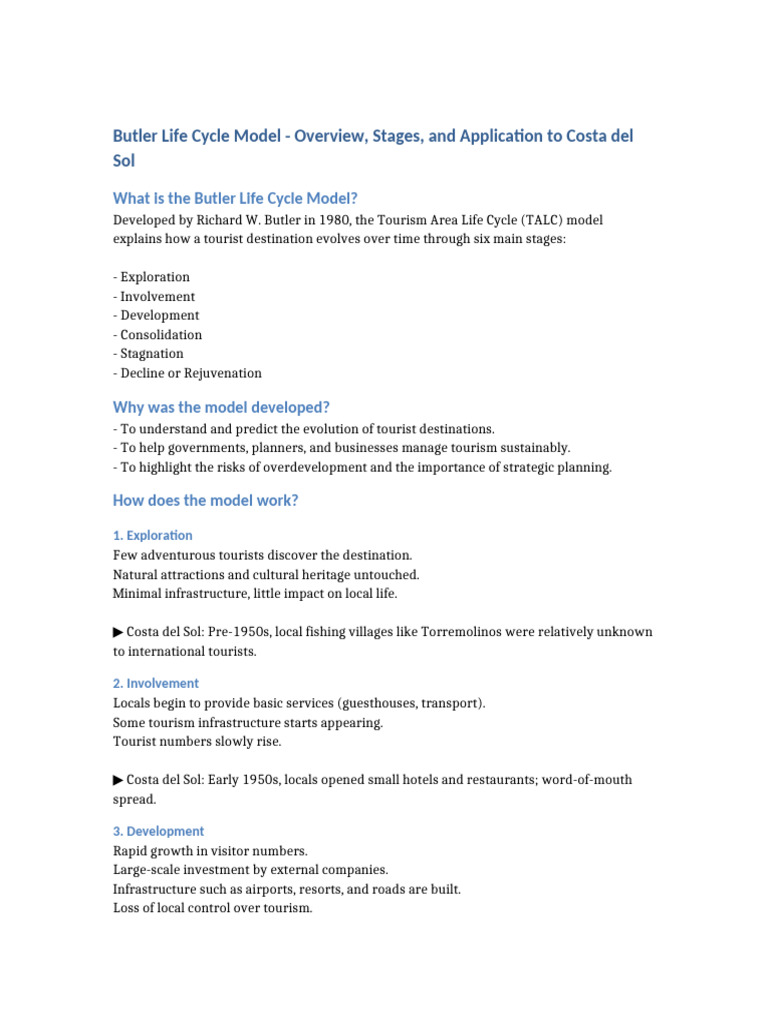 Butler Life Cycle Model: Costa del Sol Analysis | PDF | Tourism | Economies