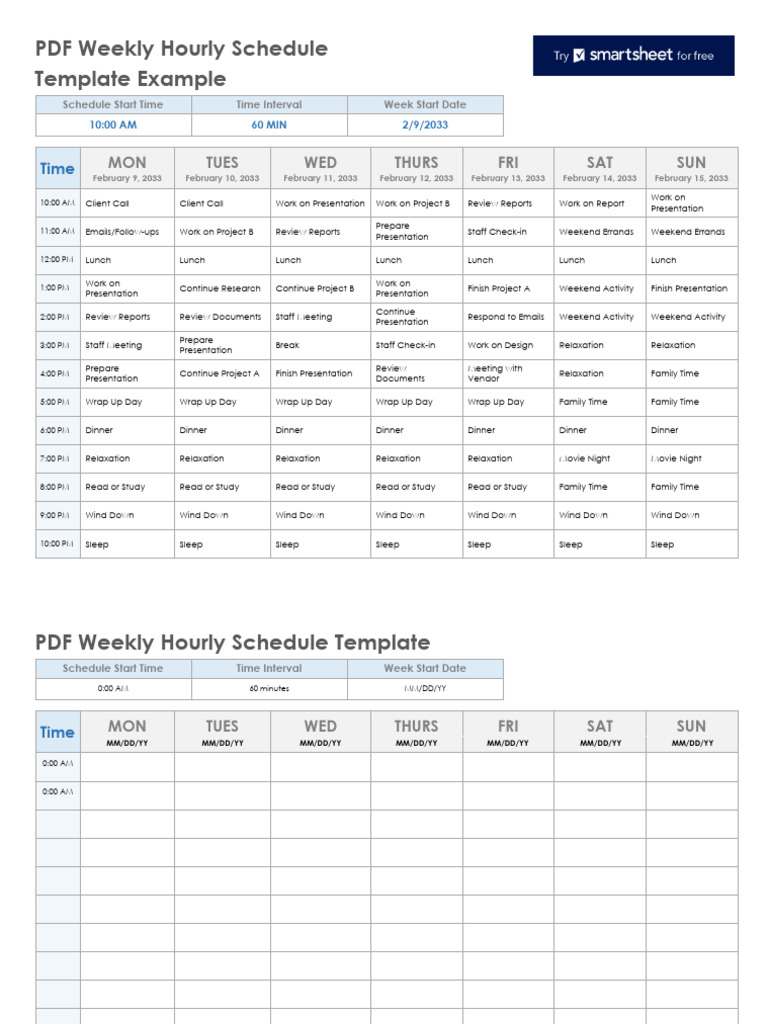 IC PDF Weekly Hourly Schedule Template 12248 | PDF