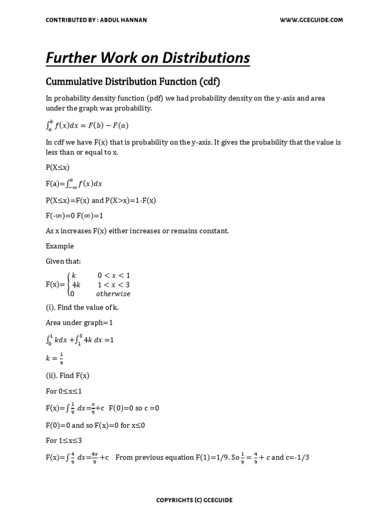 Further Work On Distributions | PDF | Variance | Probability Density ...