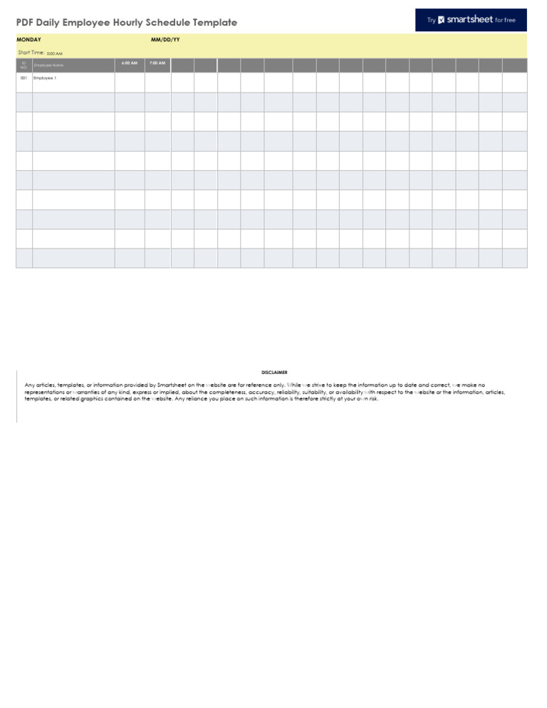 IC PDF Daily Employee Hourly Schedule Template 12248 | PDF