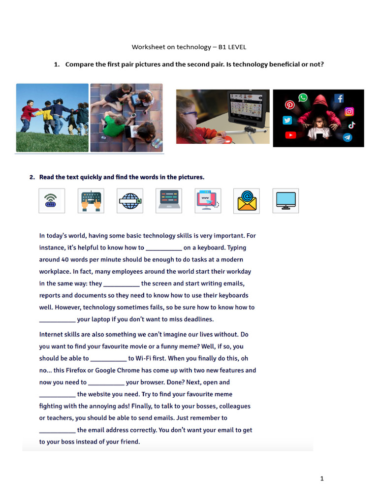 Technology Worksheet for B1 Level | PDF