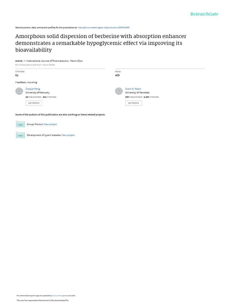 Berberine-Sodium Caprate Dispersion Study | PDF | Diabetes ...