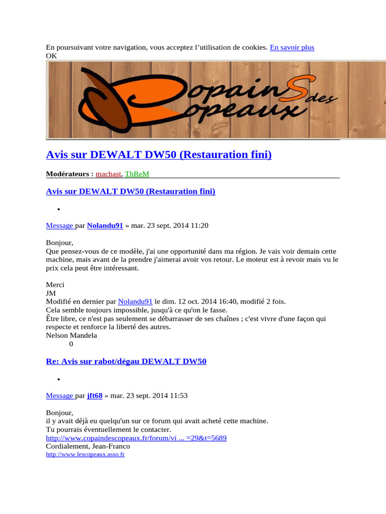 Avis sur la restauration DEWALT DW50 | PDF