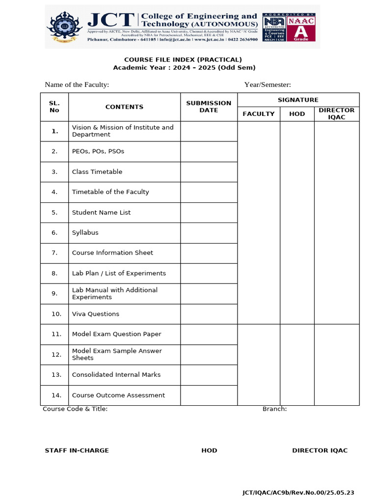 Practical Course File Index 2024-25 | PDF