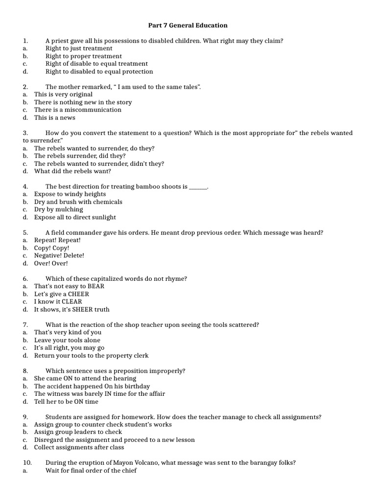 General Education Quiz Questions | PDF | Hiv/Aids | Cooperative
