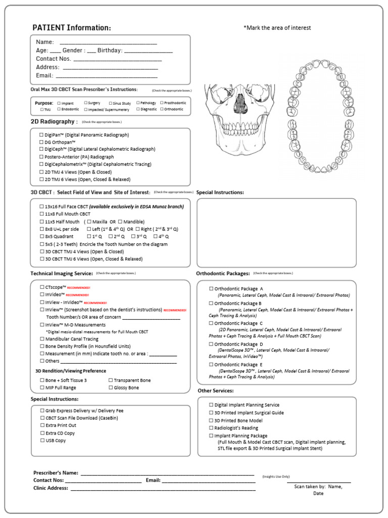 Insights Diagnostics Xray Prescription Form | PDF | Dental Implant ...