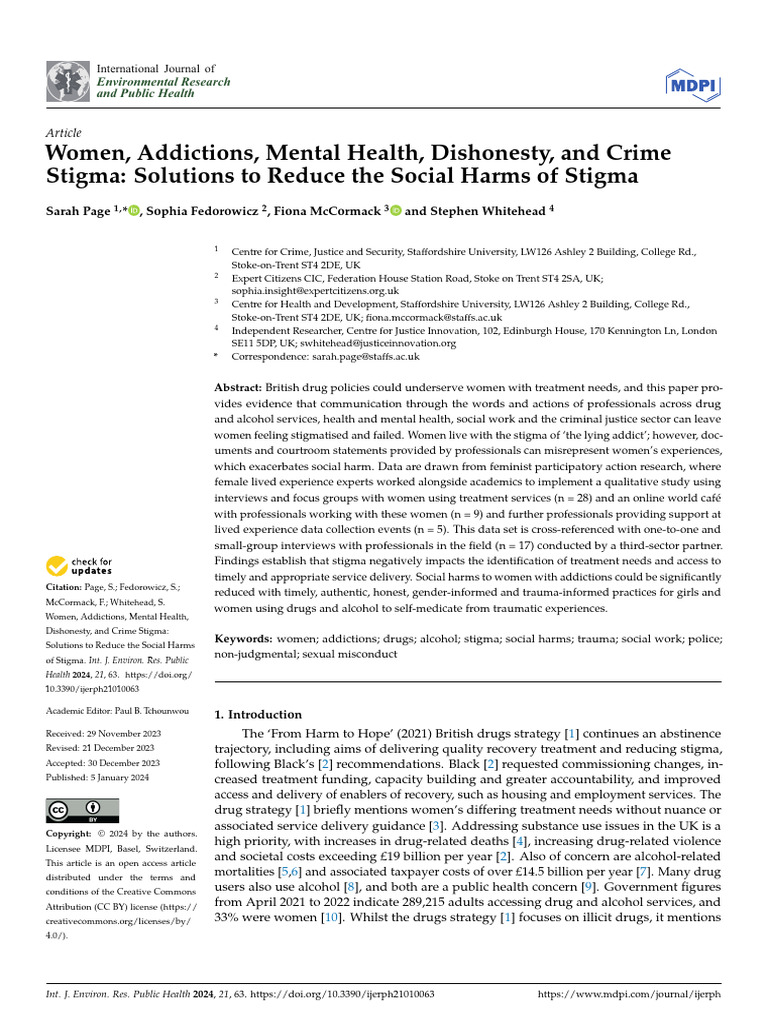 Women Addictions Mental Health | PDF | Substance Abuse | Social Stigma