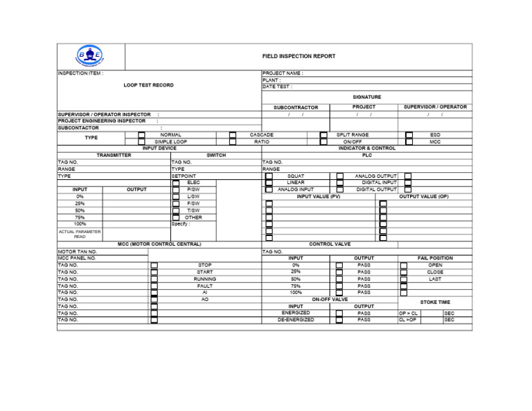 Loop Test Record for MCC Inspection | PDF | Electrical Engineering ...
