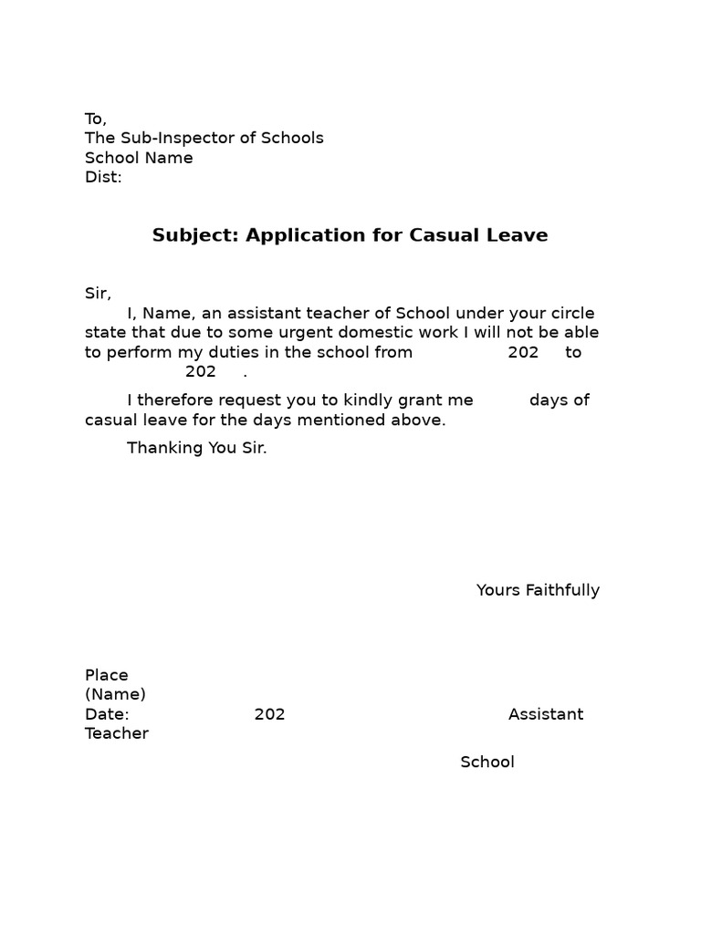 Casual Leave Application Template | PDF