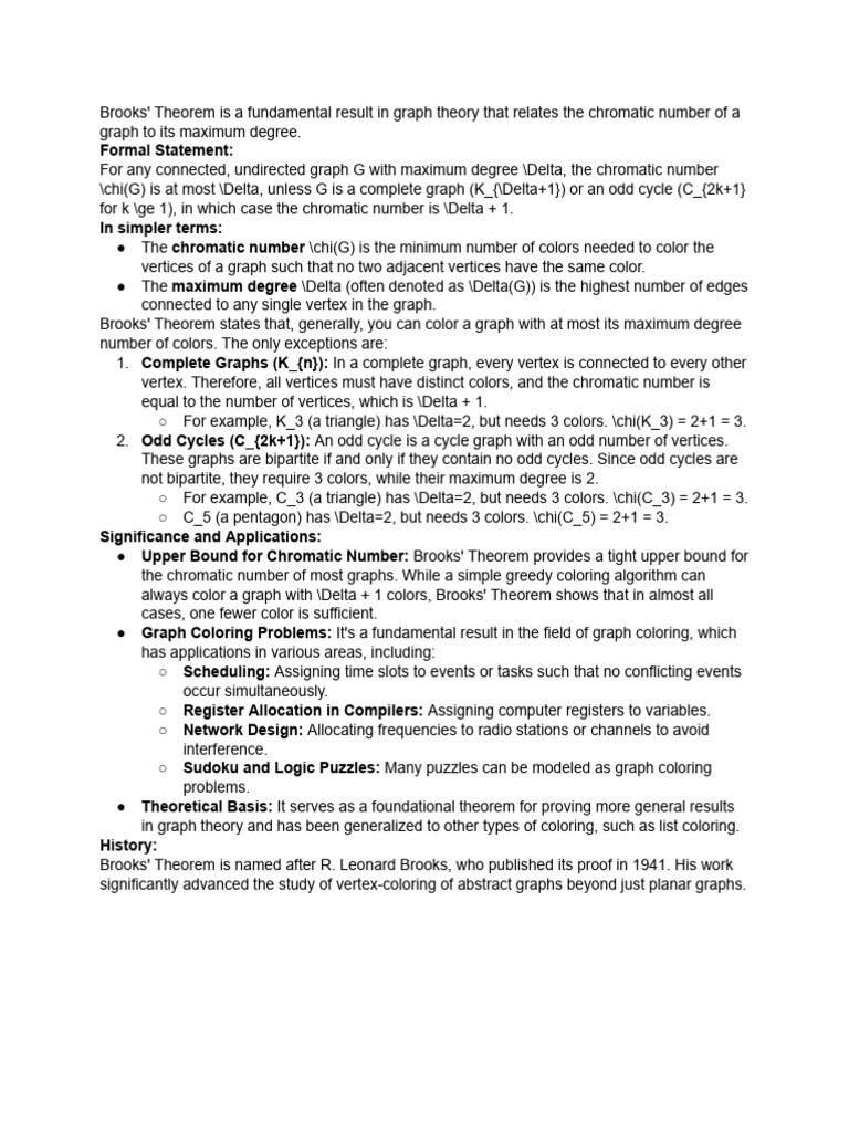 Brooks' Theorem on Graph Coloring | PDF | Vertex (Graph Theory) | Graph ...