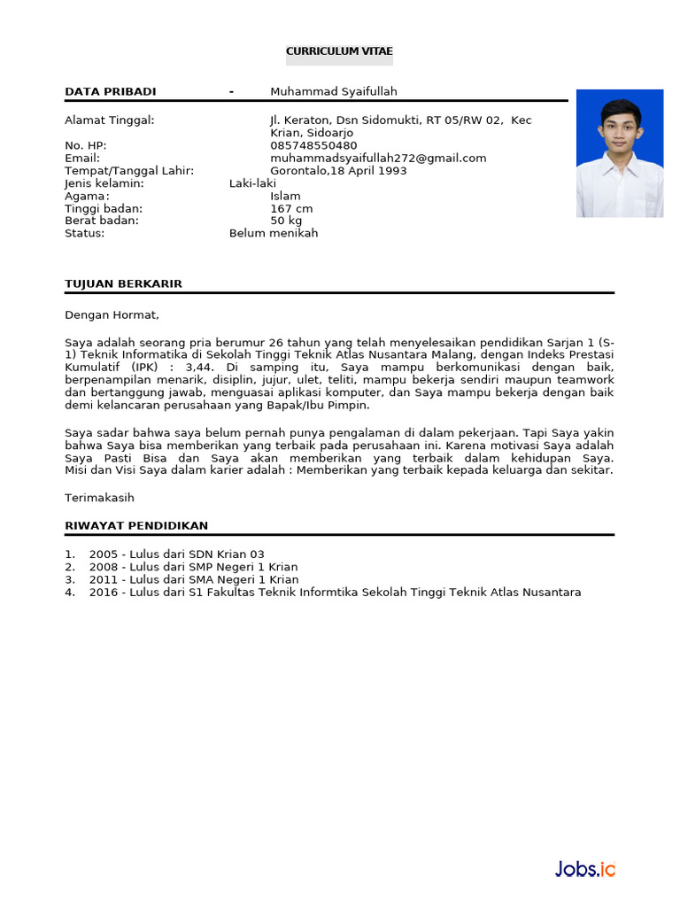 CV Muhammad Syaifullah: Teknik Informatika | PDF