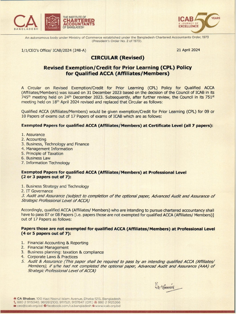 99173133circular (Revised) Exemption or CPL Policy For Qualified ACCA | PDF