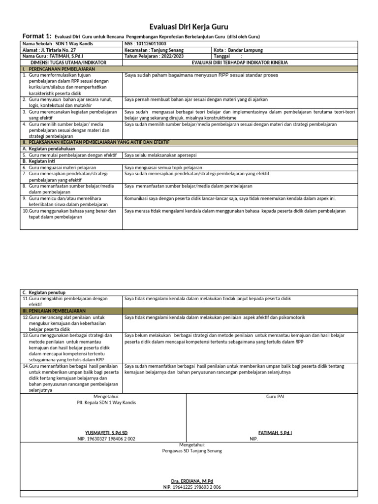 Evaluasi Diri dan Rencana PKB Guru | PDF