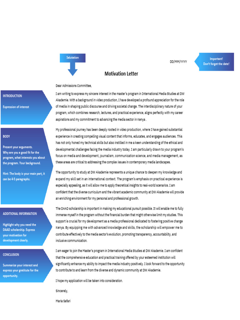 DAAD Scholarship Motivation Letter Sample | PDF | Learning | Human ...