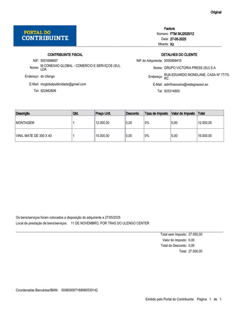 Fatura de Serviços - M Conexão Global | PDF | Dinheiro | Economias