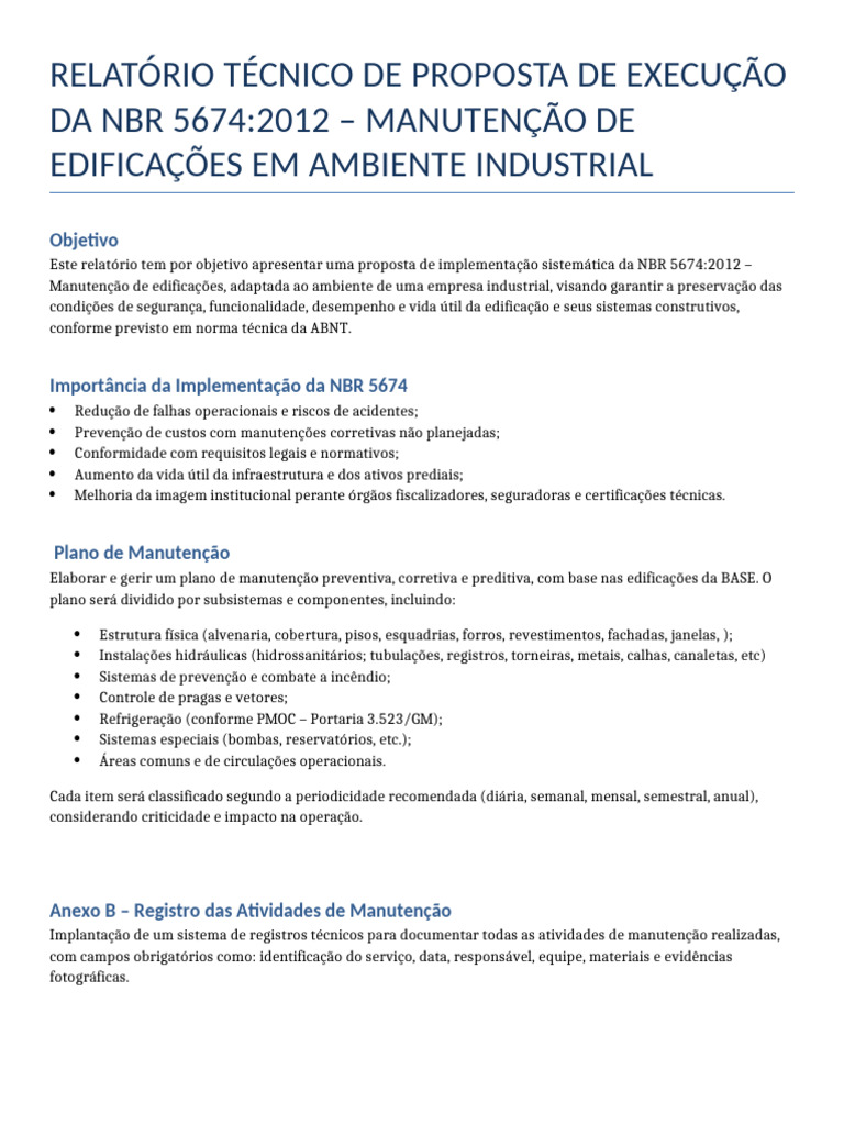 Proposta de Implementação da NBR 5674 | PDF