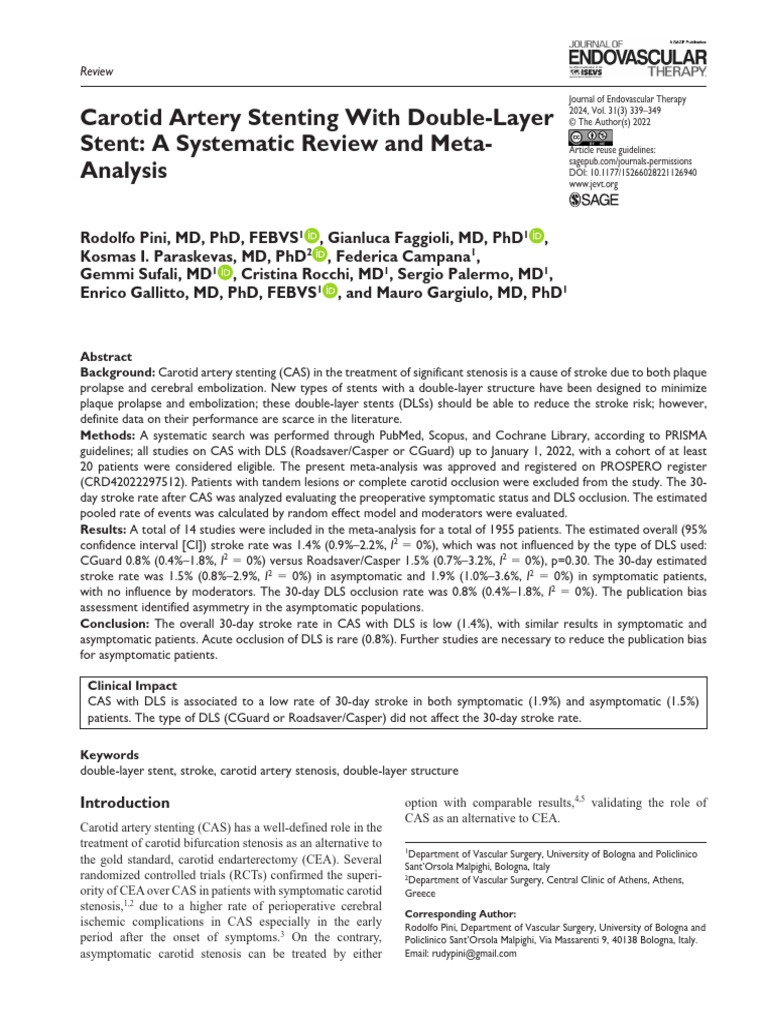Carotid Artery Stenting With Double-Layer Stent A | PDF | Stroke ...