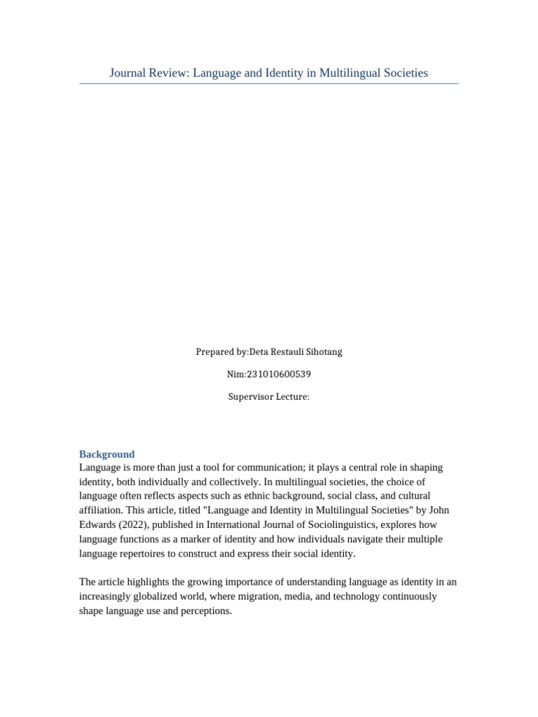 Language Identity in Multilingual Societies | PDF | Identity (Social ...