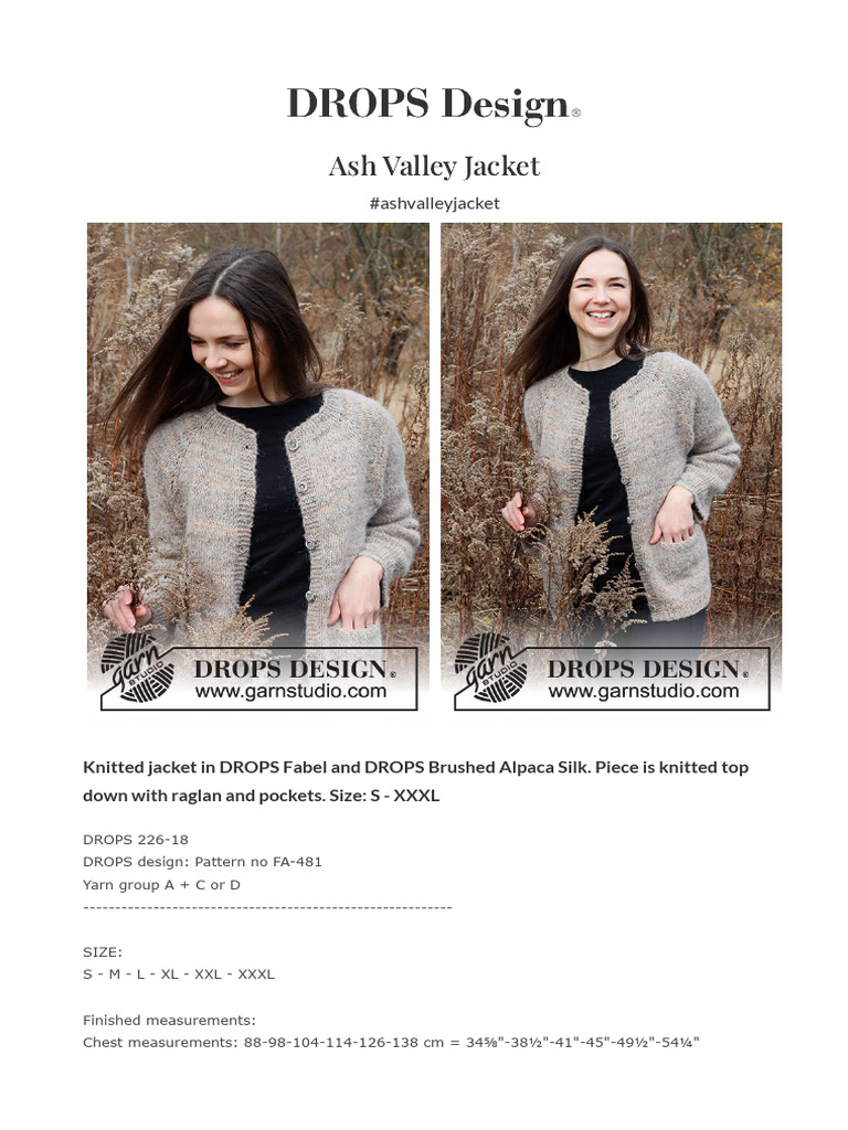 Ash Valley Knitted Jacket Pattern | PDF | Knitting | Knitting Needle