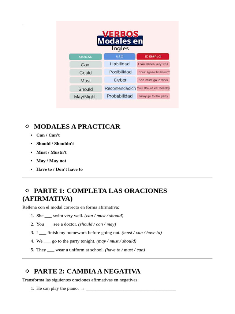 Ejercicios de Modales en Inglés | PDF | Grabación de sonido | Música ...