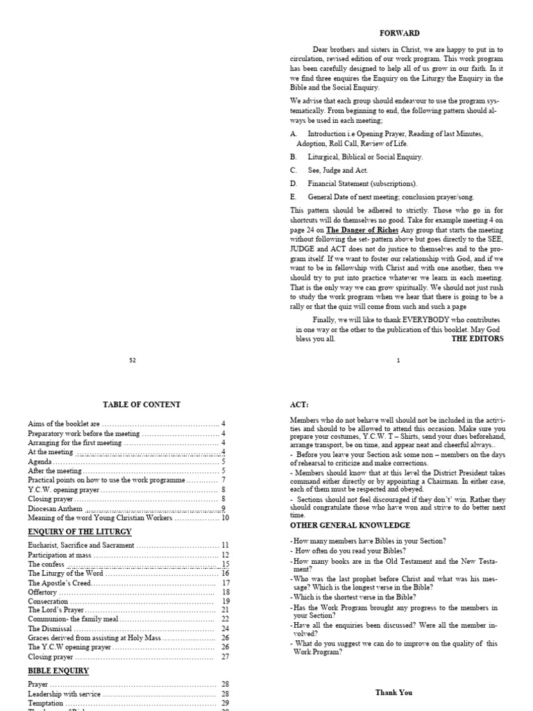 Revised Young Christian Workers Program | PDF | Eucharist | Mass (Liturgy)