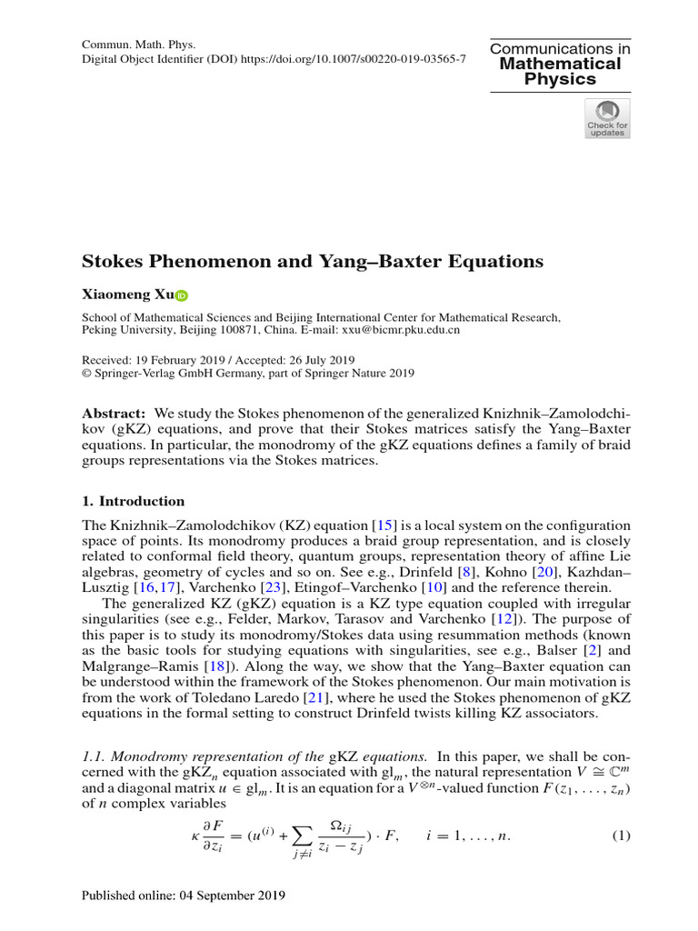 Stokes Phenomenon and Yang-Baxter Equations, Xiaomeng Xu | PDF ...