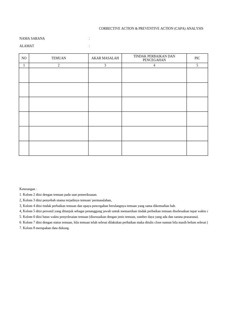 Contoh Form CAPA untuk Analisis Temuan | PDF