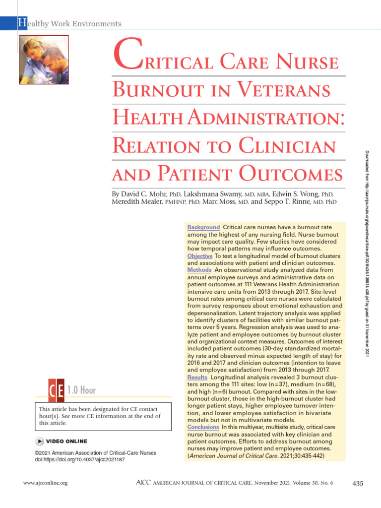 Impact of Nurse Burnout on Patient Care | PDF | Occupational Burnout ...