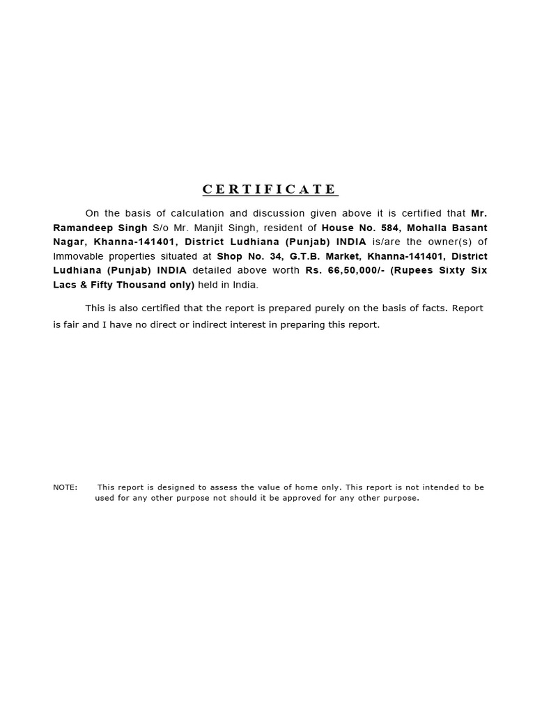 Property Ownership Certificate for Ramandeep Singh | PDF