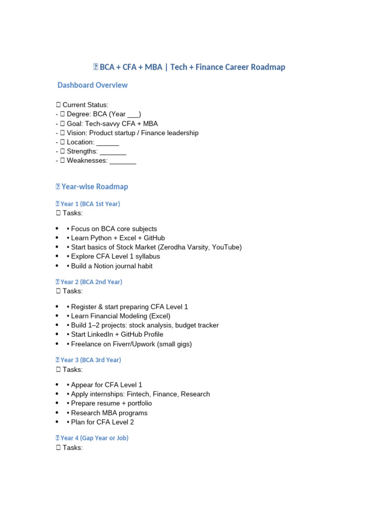 BCA CFA MBA Roadmap Template | PDF | Master Of Business Administration