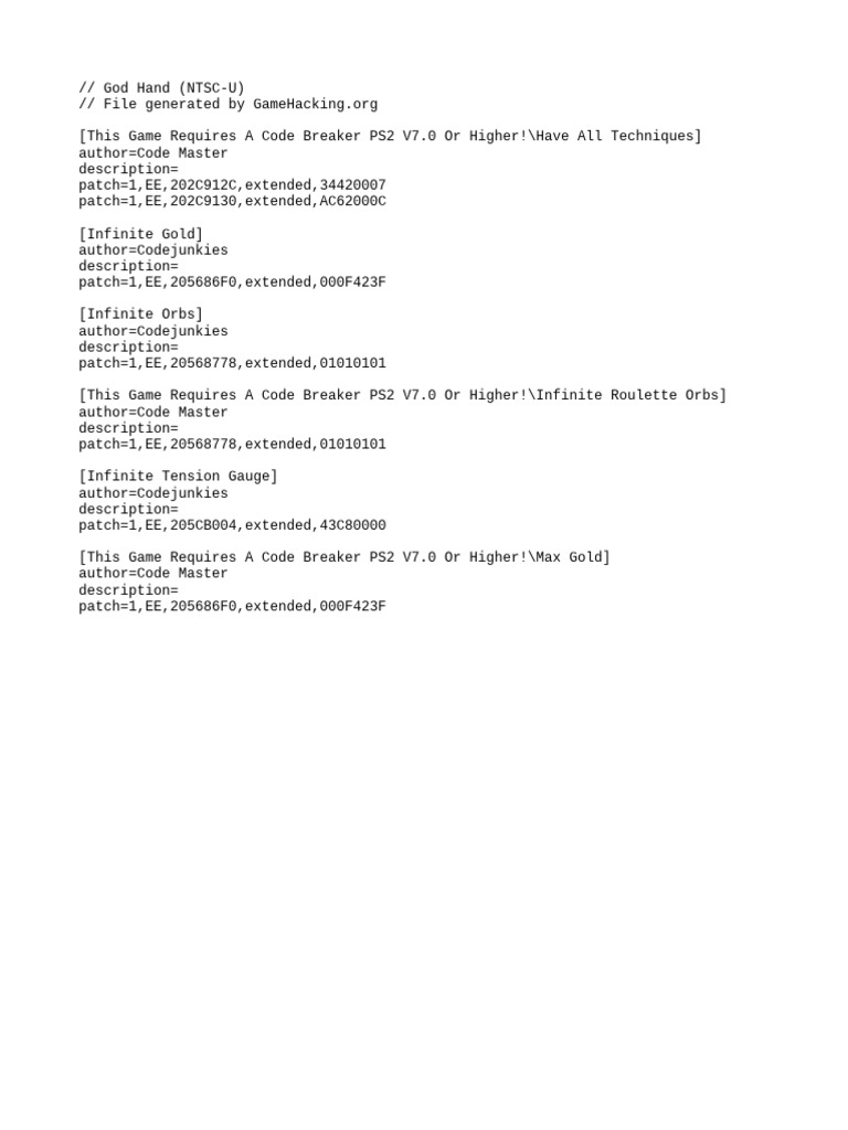 God Hand Cheat Codes and Patches | PDF
