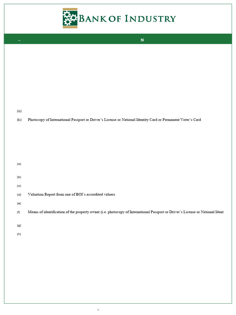 BANK of INDUSTRY Appendix O 7 Pre Post Approval Checklist Cooperative ...