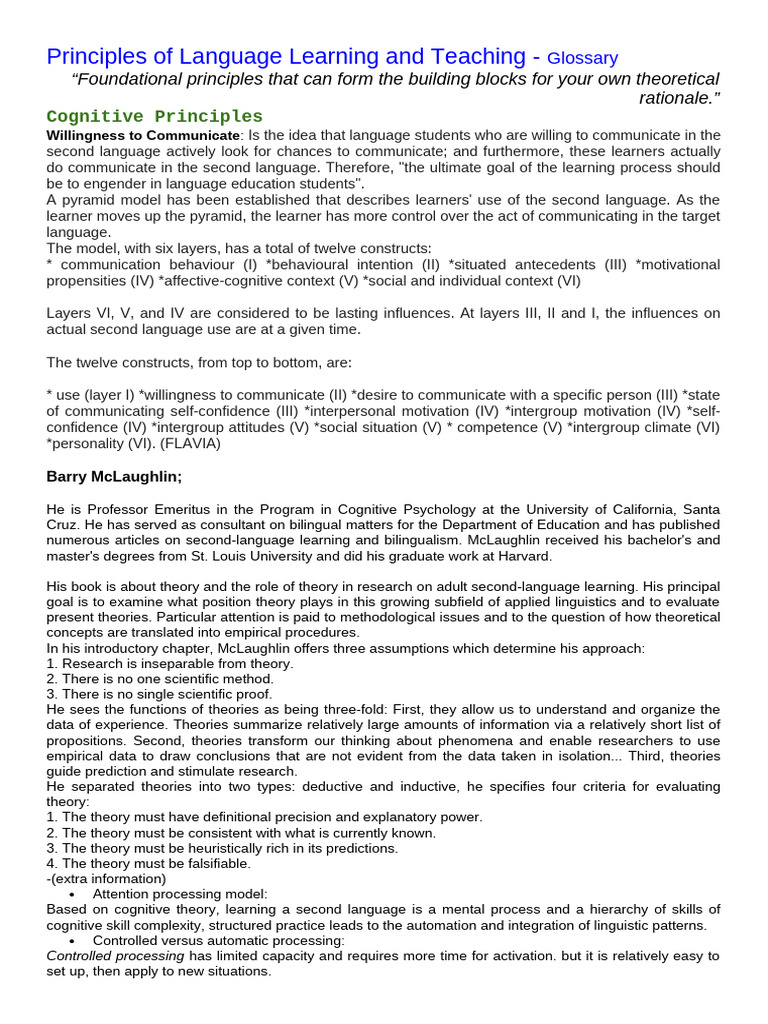 Language Learning Principles Glossary | PDF | Behavioural Sciences ...