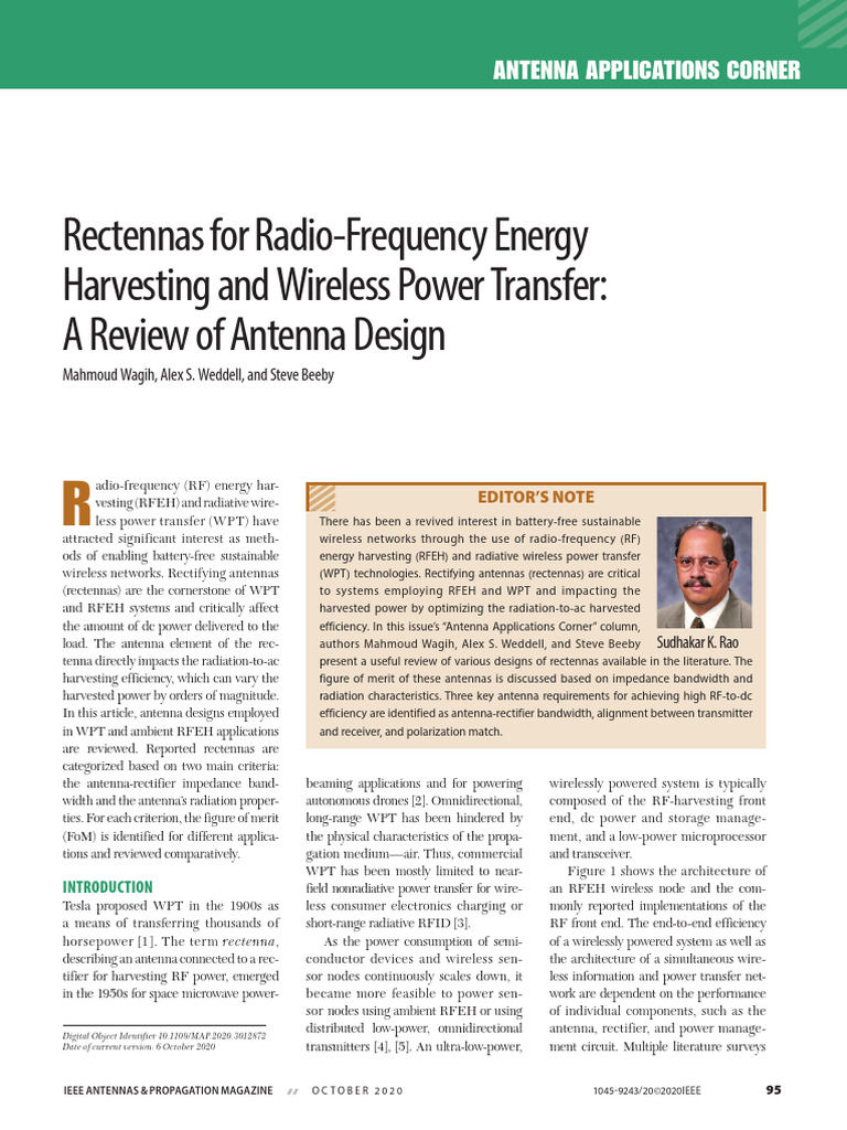 Rectenna Designs for RF Energy Harvesting | PDF | Antenna (Radio ...
